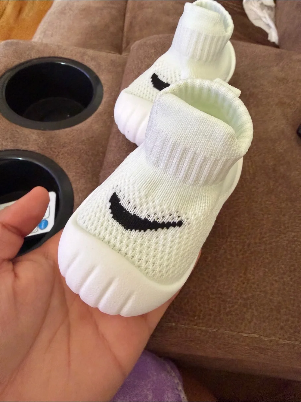Nike Baby White Sock-Style Knit Shoes with Black Swoosh
